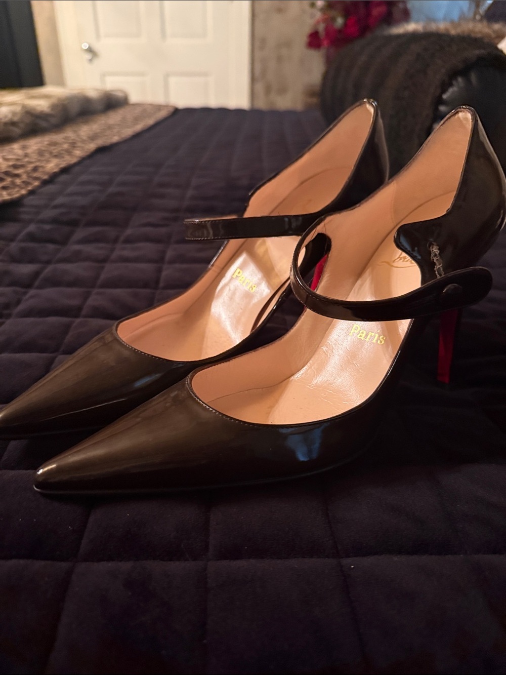 Christian Louboutin Brown Patent Mary-Jane Pumps with Red Soles